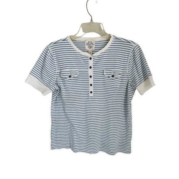 Lauren Ralph Lauren Tops - Lauren Jeans Cotton Henley T-Shirt Blue White Stripes Pockets Short Sleeve